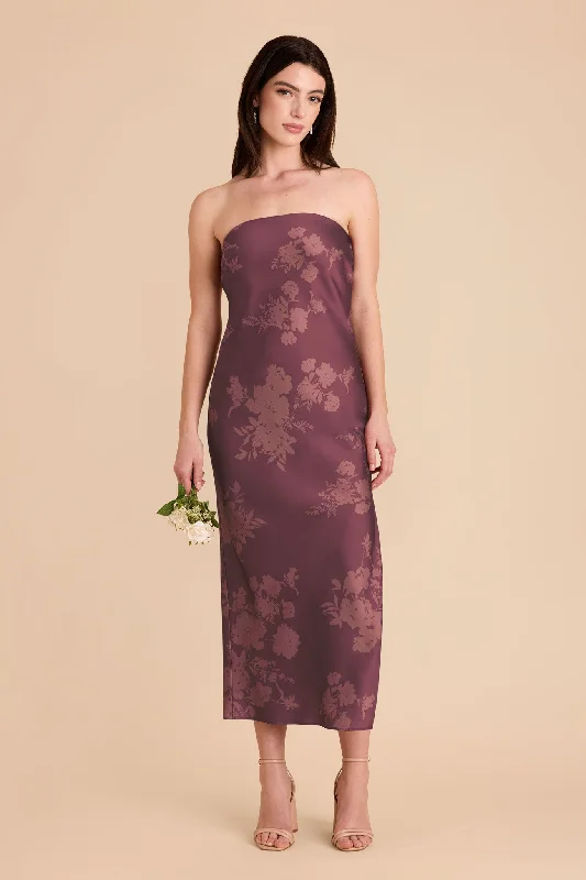 Maternity dress for a baby's first visit to the theater Isla Matte Satin Dress - Sangria Whimsical Blooms Maternity dress for a baby's first visit to the theater Isla Matte Satin Dress - Sangria Whimsical Blooms