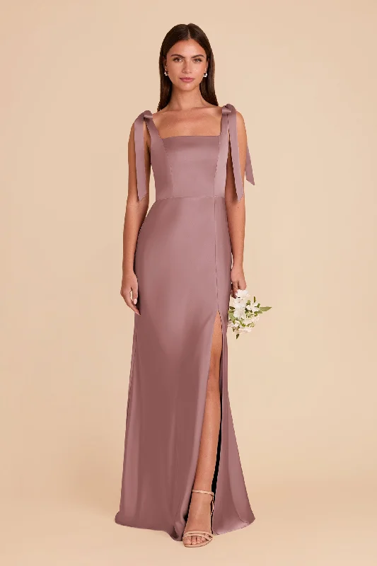 Maternity dress with side ruching to accommodate bump Alex Convertible Dress Matte Satin - Dark Mauve Maternity dress with side ruching to accommodate bump Alex Convertible Dress Matte Satin - Dark Mauve