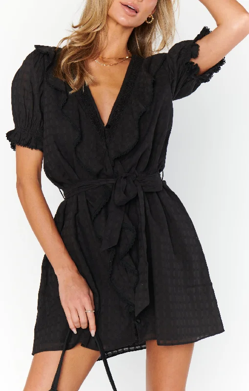 Denim mini dresses with distressed details Marissa Dress ~ Black Voile
