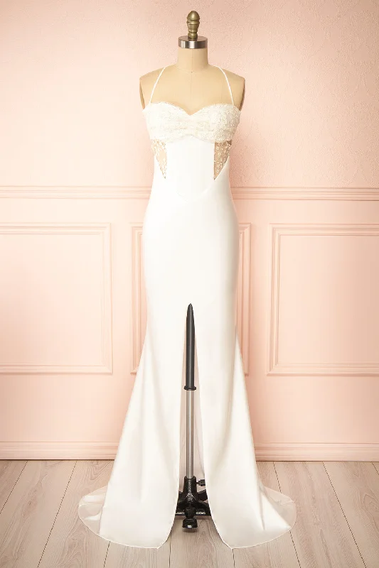 Midi dresses with polka dot prints for a playful summer outfit Elaria Ivory | Embroidered Fitted Wedding Dress Midi dresses with polka dot prints for a playful summer outfit Elaria Ivory | Embroidered Fitted Wedding Dress