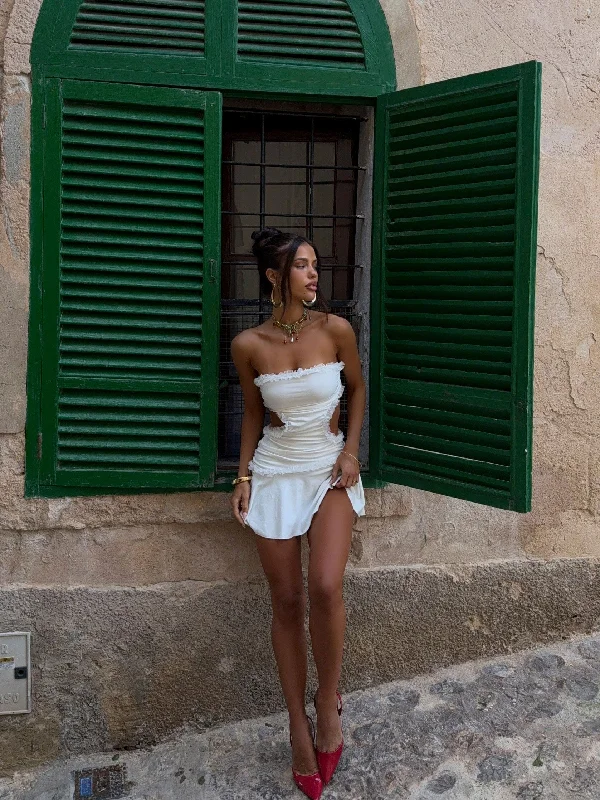 Mini dresses with patchwork designs for a unique style LIU MINI DRESS IVORY