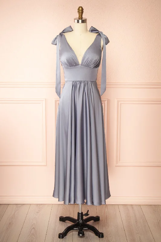 Midi dresses with halter necks for a stylish and comfortable option Vida Blue | Satin Midi Dress w/ Tie Straps Midi dresses with halter necks for a stylish and comfortable option Vida Blue | Satin Midi Dress w/ Tie Straps