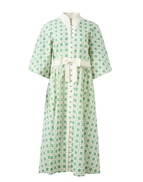 Everyday Corduroy Dress in Autumn Colors​ Carmen Green Print Linen Cotton Dress