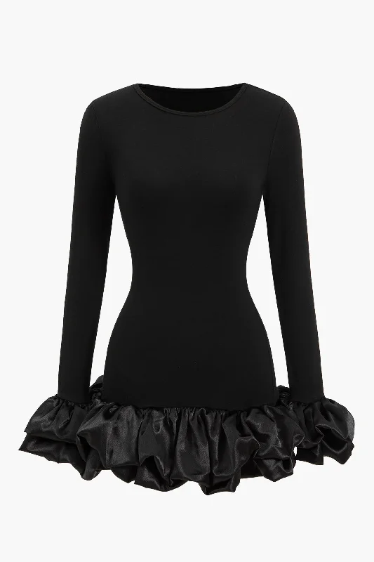 Mini dresses with pleated skirts for a classic look Ruffle Hem Lantern Sleeve Mini Dress Mini dresses with pleated skirts for a classic look Ruffle Hem Lantern Sleeve Mini Dress