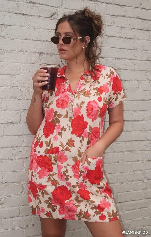 Mini dresses with fringe for a bohemian style Dexter Button Sweater Dress ~ Tan Hillside Floral Mini dresses with fringe for a bohemian style Dexter Button Sweater Dress ~ Tan Hillside Floral