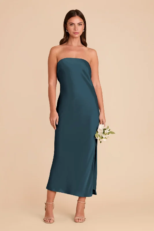 Maternity dress for a baby's first visit to the secret garden Isla Matte Satin Dress - Dark Teal Maternity dress for a baby's first visit to the secret garden Isla Matte Satin Dress - Dark Teal