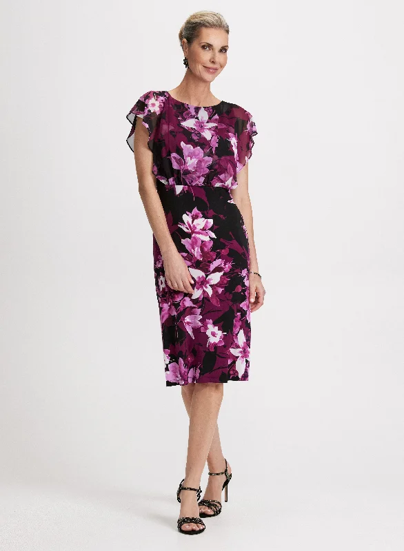 Midi dresses with sheer panels for a touch of allure Floral Print Flutter Sleeve Dress Midi dresses with sheer panels for a touch of allure Floral Print Flutter Sleeve Dress
