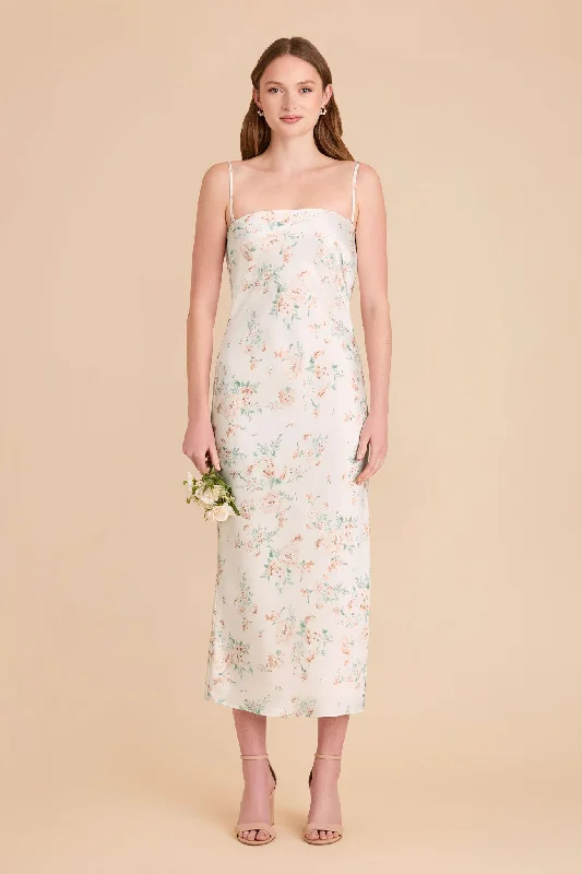 Maternity dress for a baby's first bus ride Isla Matte Satin Dress - Apricot Whimsical Blooms Maternity dress for a baby's first bus ride Isla Matte Satin Dress - Apricot Whimsical Blooms