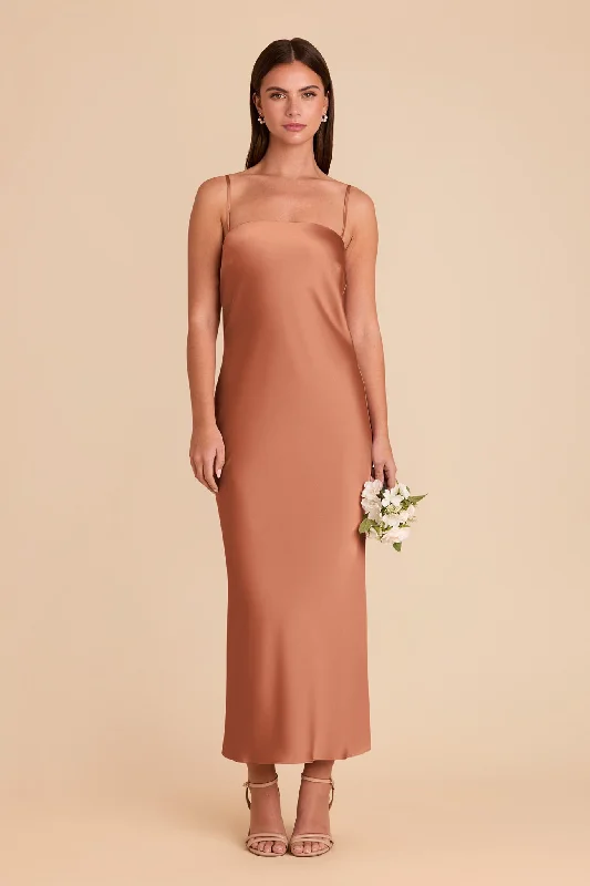 Maternity shift dress for casual outings Isla Matte Satin Dress - Terracotta