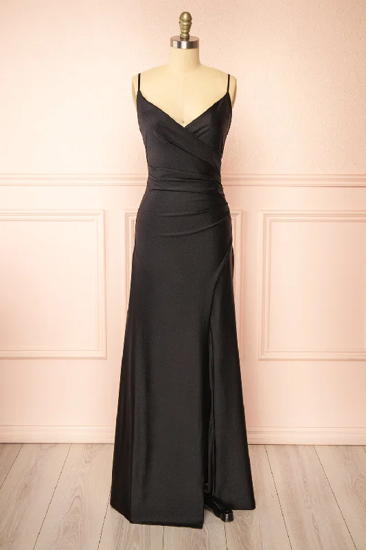 Midi dresses with metallic threads for a glamorous evening event Nyra Black | Mermaid Dress w/ Wrapped Bodice Midi dresses with metallic threads for a glamorous evening event Nyra Black | Mermaid Dress w/ Wrapped Bodice