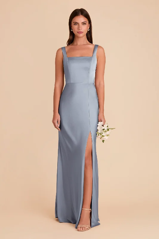 Maternity dress for a baby's first visit to the flower garden Alex Convertible Dress Matte Satin - Dusty Blue Maternity dress for a baby's first visit to the flower garden Alex Convertible Dress Matte Satin - Dusty Blue