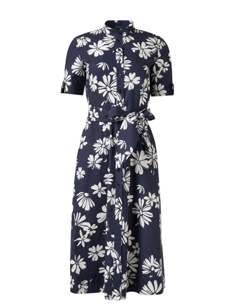  Ricochet Navy Floral Print Cotton Dress