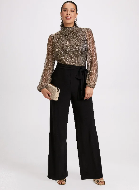 Wrap - style midi dresses in silk for a sophisticated office look Metallic Illusion Jumpsuit Wrap - style midi dresses in silk for a sophisticated office look Metallic Illusion Jumpsuit