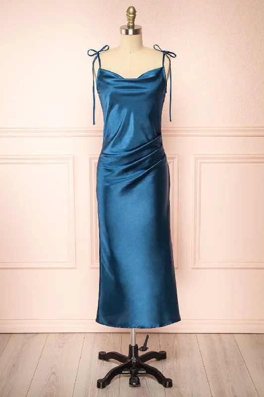 Sleeveless midi dresses with lace details for summer weddings Elyse Royal Blue | Cowl Neck Midi Dress Sleeveless midi dresses with lace details for summer weddings Elyse Royal Blue | Cowl Neck Midi Dress
