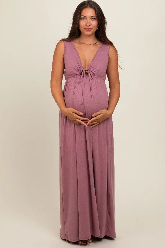 Maternity dress for a baby's first visit to the children's garden Pink Front Tie Cutout Sleeveless Maternity Maxi Dress Maternity dress for a baby's first visit to the children's garden Pink Front Tie Cutout Sleeveless Maternity Maxi Dress