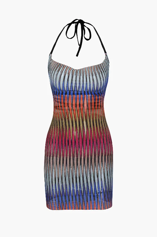 Mini dresses with off - the - shoulder styles Multicolored Sheer Halter Draped Mini Dress Mini dresses with off - the - shoulder styles Multicolored Sheer Halter Draped Mini Dress