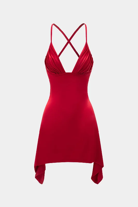 Mini dresses with polka dot patterns Slip Sleeveless Ruched Mini Dress