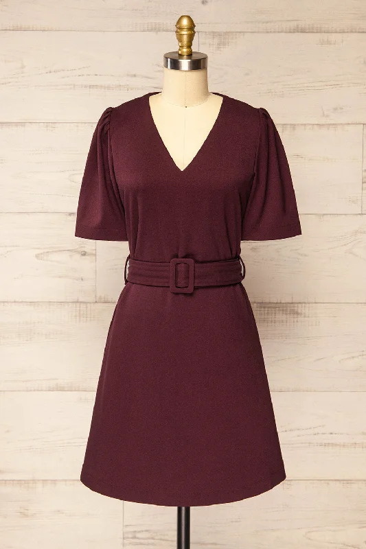 Midi dresses with abstract art prints for an artistic statement Bangkok Burgundy | Short A-Line Dress w/ Belt Midi dresses with abstract art prints for an artistic statement Bangkok Burgundy | Short A-Line Dress w/ Belt