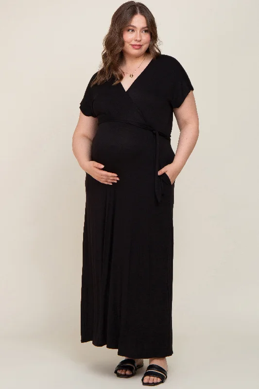Maternity dress for a baby's first haircut Black Basic Maternity Plus Wrap Maxi Dress Maternity dress for a baby's first haircut Black Basic Maternity Plus Wrap Maxi Dress