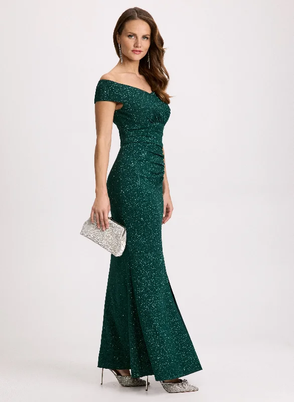 Velvet midi dresses in jewel tones for a glamorous winter event Sparkling Off-The-Shoulder Dress