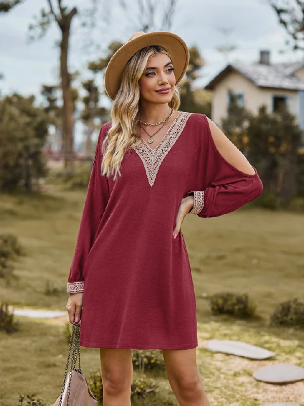  V-Neck Cutout Sleeve Mini Dress