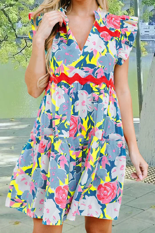 Everyday Dress with Kimono - style Sleeves for an Exotic Look Ruffled Printed Cap Sleeve Mini Dress Everyday Dress with Kimono - style Sleeves for an Exotic Look Ruffled Printed Cap Sleeve Mini Dress