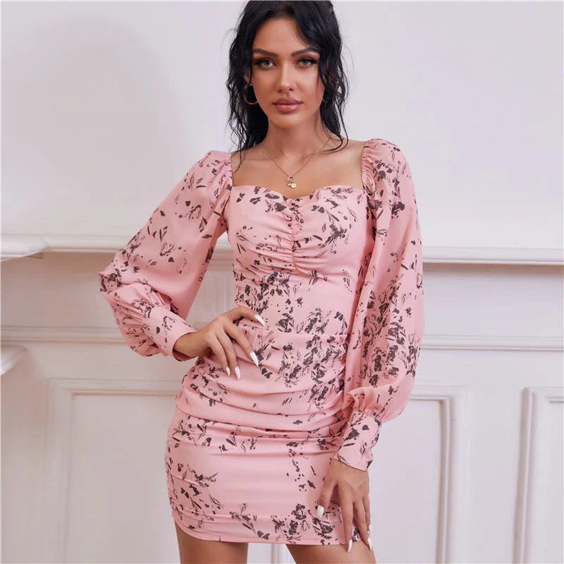 Mini dresses with button - down fronts KittenAlarm - Square collar puff sleeve floral print dress Mini dresses with button - down fronts KittenAlarm - Square collar puff sleeve floral print dress