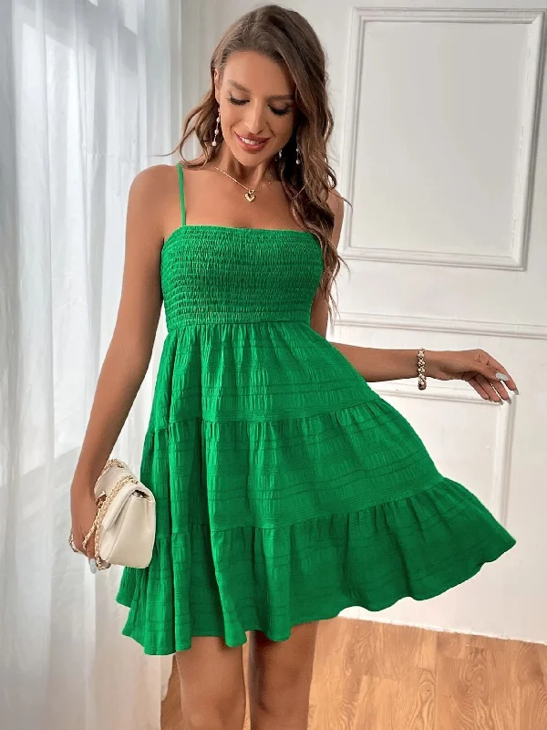 Casual Everyday Dress for Women in Cotton​ Summer Solstice Square-collar Pleated Dress