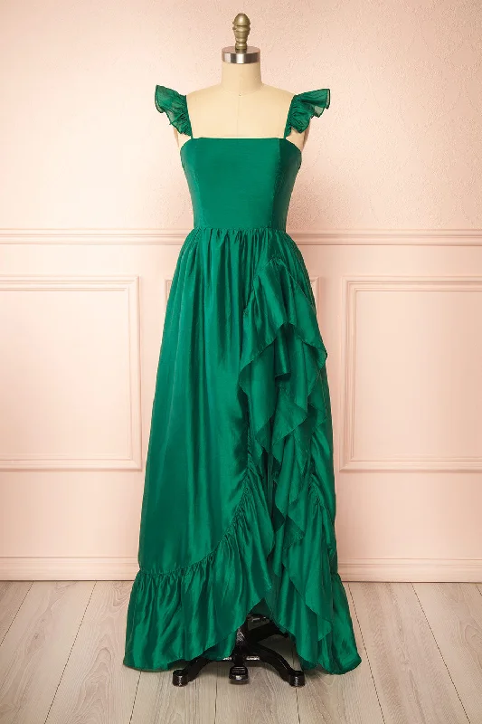 Wrap - style midi dresses in silk for a sophisticated office look Phyllosia Green | Maxi Dress w/ Ruffles Wrap - style midi dresses in silk for a sophisticated office look Phyllosia Green | Maxi Dress w/ Ruffles