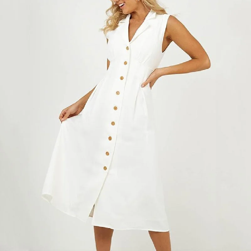 Everyday Dress with Coordinating Belt for a Polished Ensemble Gold Button Linen Casual Dress Everyday Dress with Coordinating Belt for a Polished Ensemble Gold Button Linen Casual Dress
