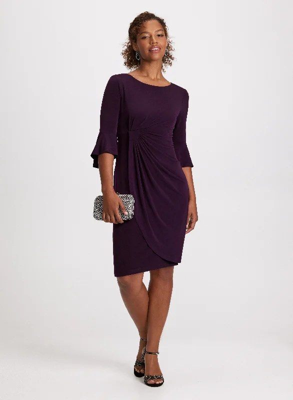 Midi dresses with asymmetric hems for a fashion - forward and dynamic appearance Flounce Sleeve Ruched Waist Dress Midi dresses with asymmetric hems for a fashion - forward and dynamic appearance Flounce Sleeve Ruched Waist Dress