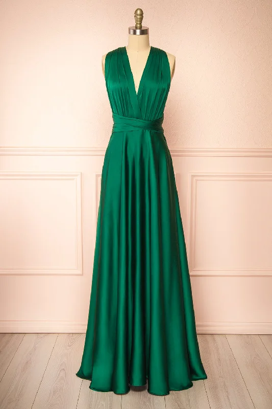 Midi dresses with belted waists to accentuate the figure Yayabei | Green Satin Convertible Maxi Dress Midi dresses with belted waists to accentuate the figure Yayabei | Green Satin Convertible Maxi Dress