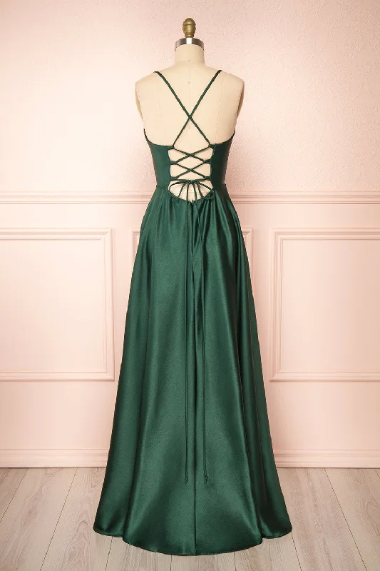 Midi dresses with geometric cutouts for a contemporary and edgy look Julia Green | Satin Maxi Dress w/ High Slit Midi dresses with geometric cutouts for a contemporary and edgy look Julia Green | Satin Maxi Dress w/ High Slit