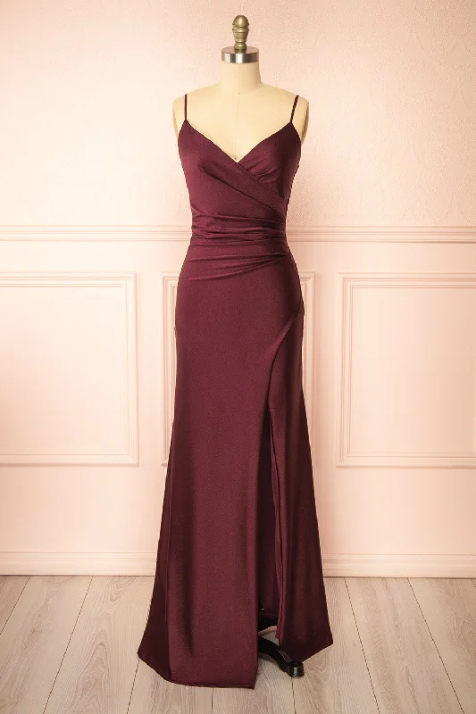 Midi dresses with ruffled hems for a romantic date night Nyra Burgundy | Mermaid Dress w/ Wrapped Bodice Midi dresses with ruffled hems for a romantic date night Nyra Burgundy | Mermaid Dress w/ Wrapped Bodice