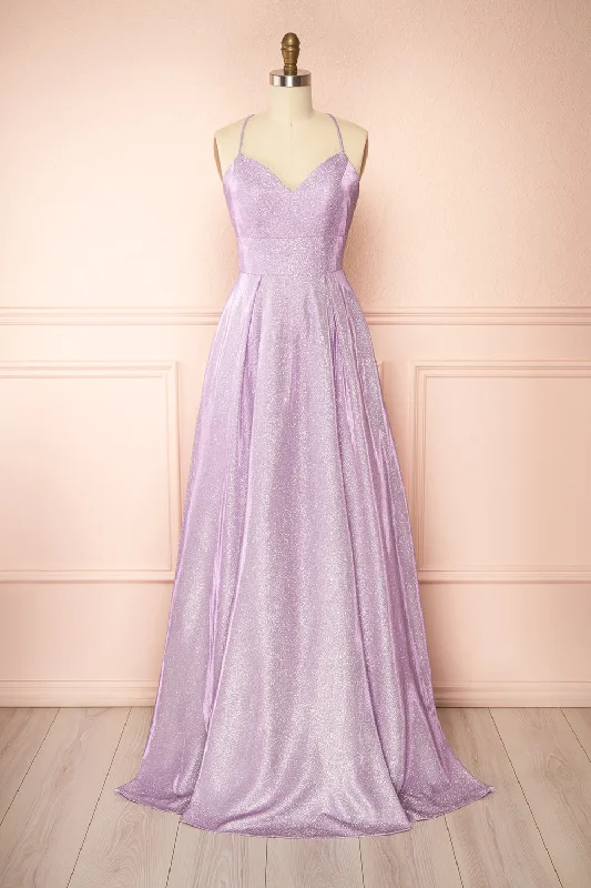 Midi dresses with cotton - blend materials for everyday comfort Darya Lavender | Sparkly Maxi Dress w/ Open Back Midi dresses with cotton - blend materials for everyday comfort Darya Lavender | Sparkly Maxi Dress w/ Open Back