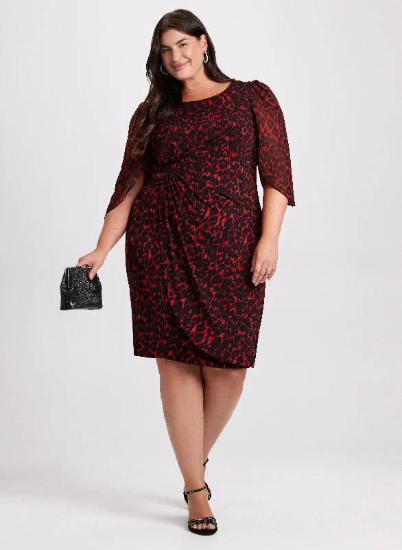 Midi dresses with ruched sleeves for a more fitted and stylish arm look Flounced Animal Print Dress Midi dresses with ruched sleeves for a more fitted and stylish arm look Flounced Animal Print Dress
