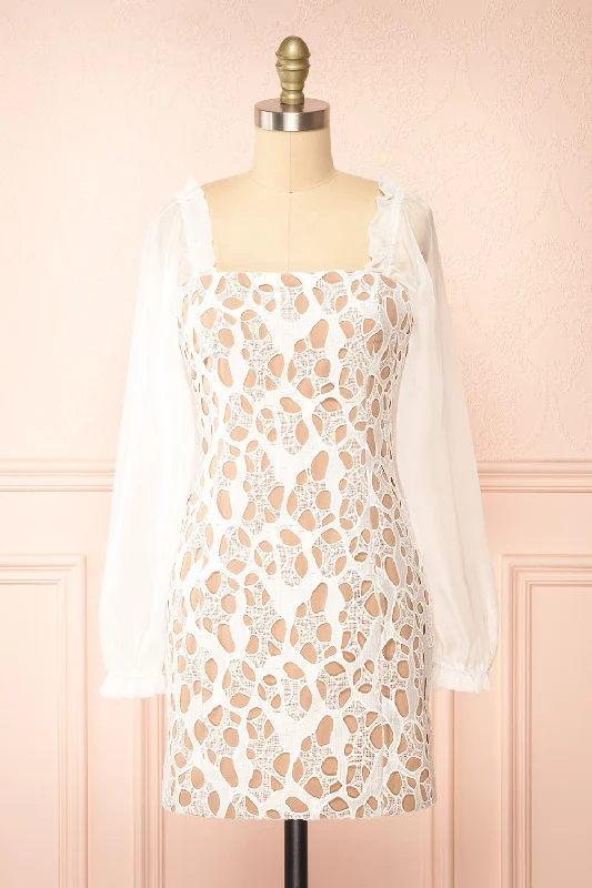 Midi dresses with V - necklines for a flattering and elongating effect Oriane | Short White Lacy Dress Midi dresses with V - necklines for a flattering and elongating effect Oriane | Short White Lacy Dress