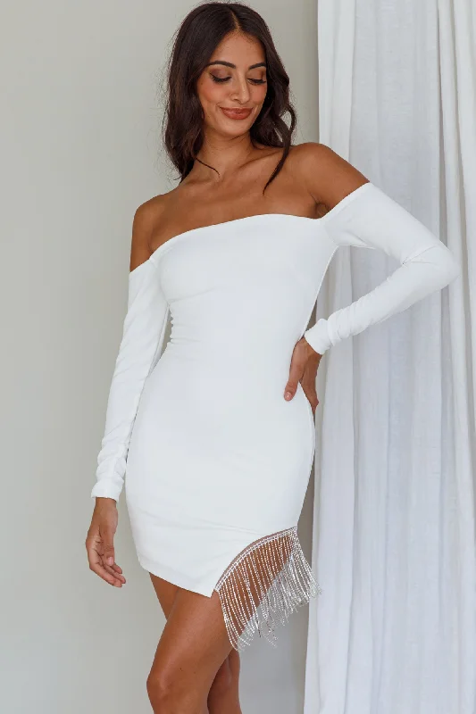 Cotton mini dresses for a comfortable everyday option Call On Me Diamante Off-Shoulder Mini Dress White Cotton mini dresses for a comfortable everyday option Call On Me Diamante Off-Shoulder Mini Dress White