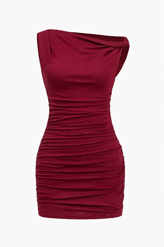 Mini dresses with fringe for a bohemian style Solid Twisted Asymmetrical Mini Dress