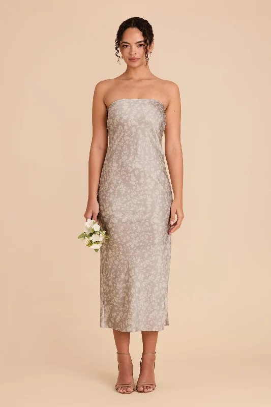 Maternity dress for a baby's first visit to the park playground Isla Matte Satin Dress - Almond Dreamy Floral Maternity dress for a baby's first visit to the park playground Isla Matte Satin Dress - Almond Dreamy Floral