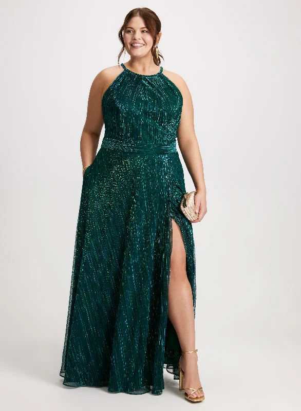 Midi dresses with empire waists for a flattering maternity option Metallic Halter Neck Dress Midi dresses with empire waists for a flattering maternity option Metallic Halter Neck Dress