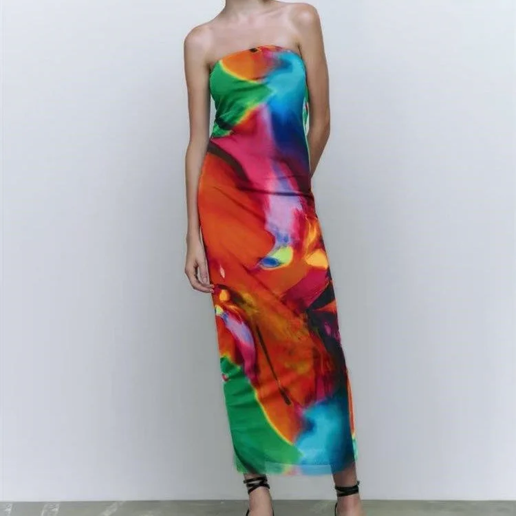 Everyday Dress with Peter - pan Collar for a Classic Look Gradient Patchwork Slim-fit Silk Bandeau Dress Everyday Dress with Peter - pan Collar for a Classic Look Gradient Patchwork Slim-fit Silk Bandeau Dress
