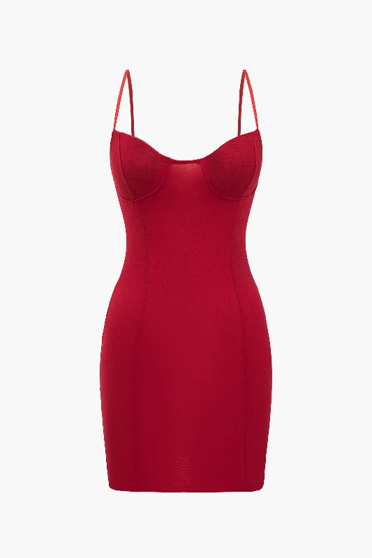 Mini dresses with button - down fronts Solid Bustier Slip Mini Dress
