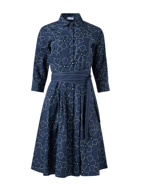  Navy Embroidered Shirt Dress