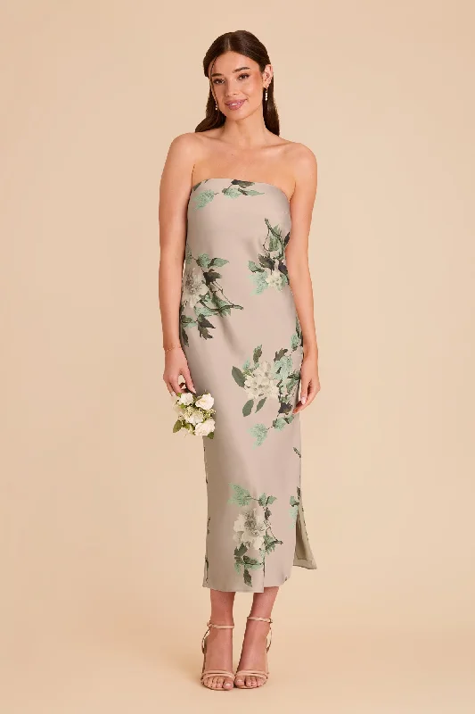 Maternity dress for a dinner date with partner Isla Matte Satin Dress - Latte Camellia Blooms Maternity dress for a dinner date with partner Isla Matte Satin Dress - Latte Camellia Blooms
