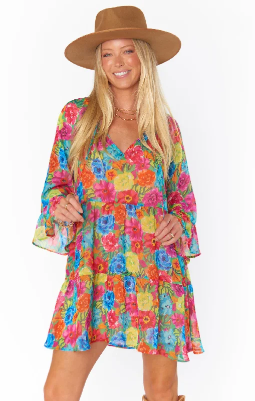 Strapless mini dresses for a beach vacation Viola Mini Dress ~ Bright Floral Soiree