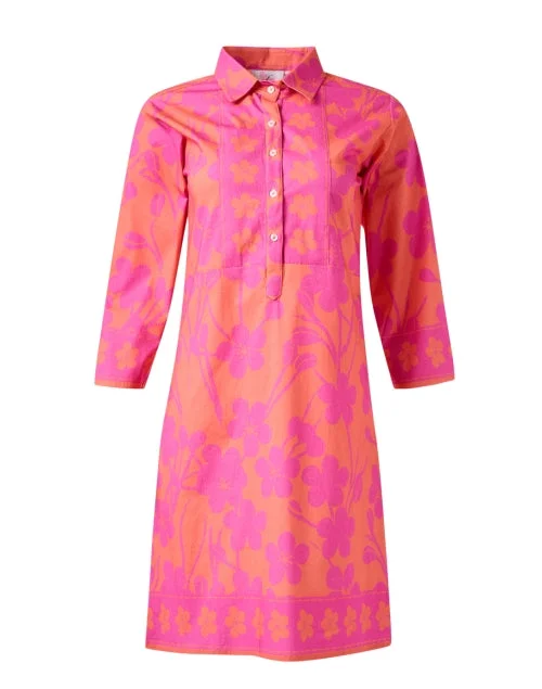 Everyday Dress with Spaghetti Straps for a Delicate Look Pink and Orange Floral Shirt Dress Everyday Dress with Spaghetti Straps for a Delicate Look Pink and Orange Floral Shirt Dress