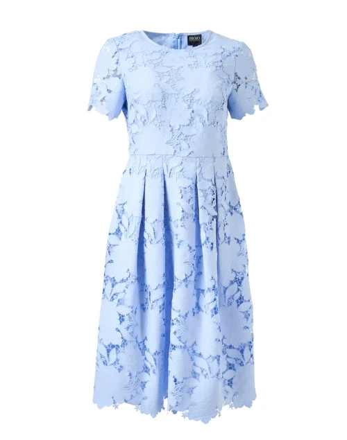 Everyday Dress with Pintucked Details for a Textured Look​ Blue Floral Lace Dress