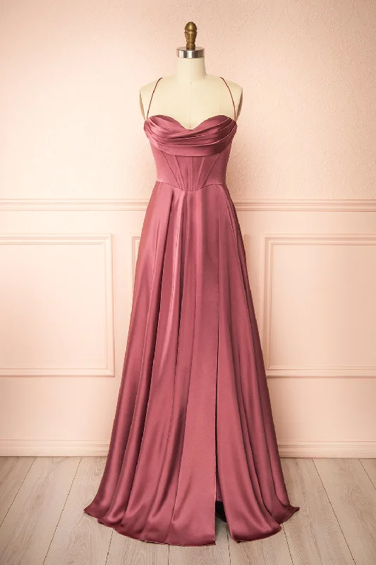 Sleeveless midi dresses with lace details for summer weddings Misha Mauve | Corset Cowl Neck Maxi Dress Sleeveless midi dresses with lace details for summer weddings Misha Mauve | Corset Cowl Neck Maxi Dress