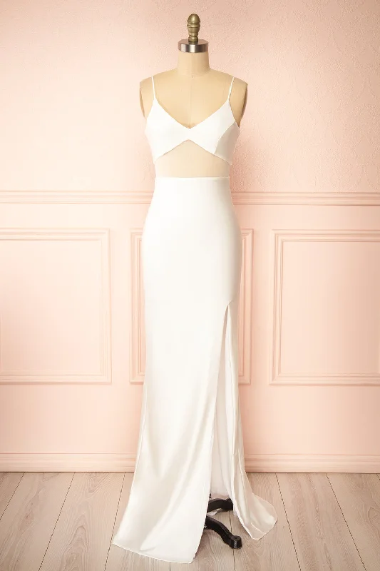 Midi dresses with wrap - around skirts for a customizable fit Angelina Ivory | Maxi Dress w/ Mesh Underbust Midi dresses with wrap - around skirts for a customizable fit Angelina Ivory | Maxi Dress w/ Mesh Underbust